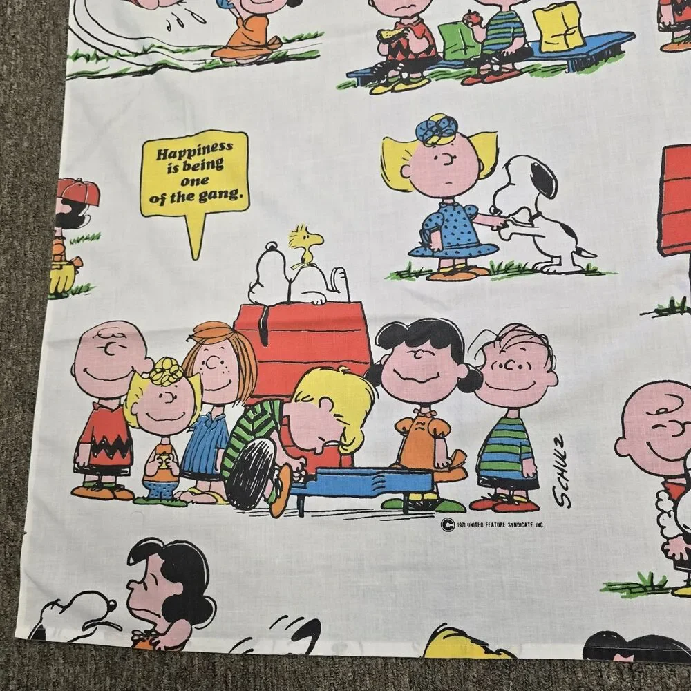 Vintage Peanuts Twin Flat Bed Muslin Sheet Sears 1971 Snoopy Charlie Brown FLAW